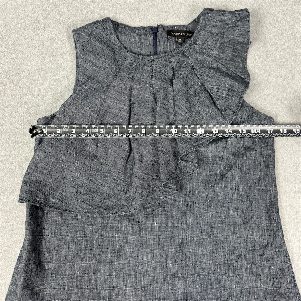 Banana Republic Womens Size 8 Blue Chambray Sleeveless Ruffle Front Top - Picture 8 of 11